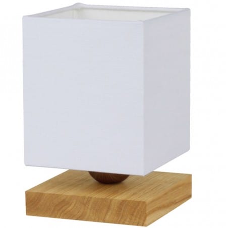 Mała kwadratowa lampa stołowa Inger podstawa drewno dębowe biały abażur niska 20cm