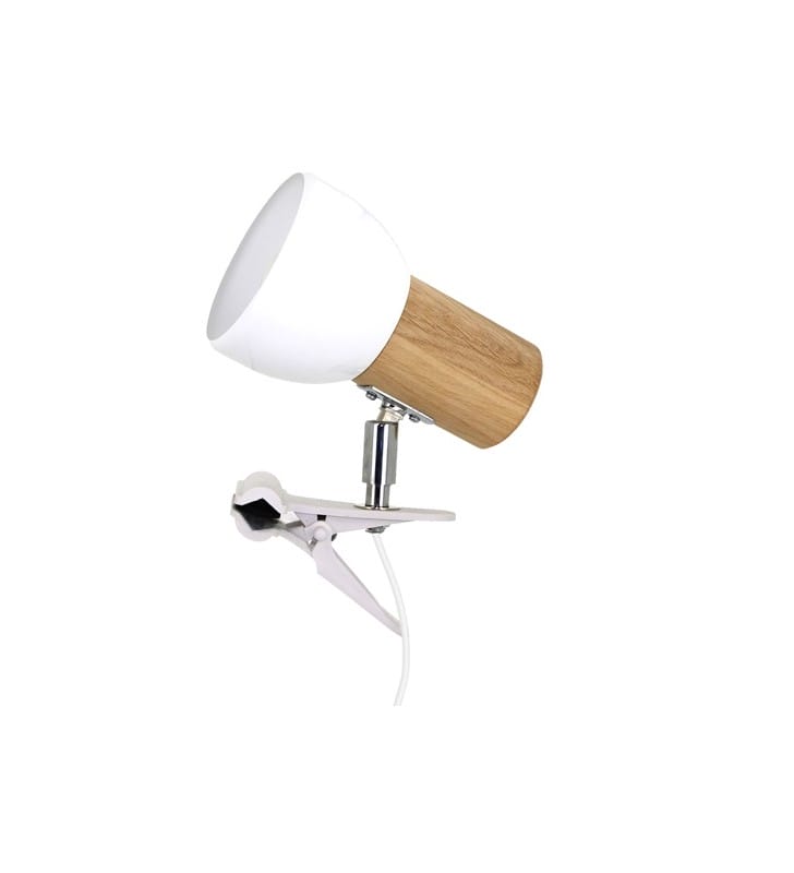 Lampa kinkiet z klipsem Svenda Clips drewno dębowe biały klosz włącznik na kablu