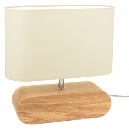Lampa stołowa Marinna podstawa z drewna dębowego kremowy owalny abażur