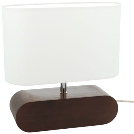 Lampa stołowa z ciemną drewnianą podstawą Marinna biały owalny abażur do salonu sypialni na komodę