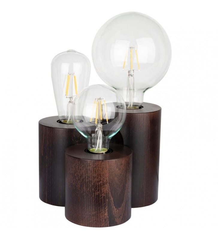 Nowoczesna minimalistyczna lampa stołowa Vincent na 3 żarówki ciemne drewno