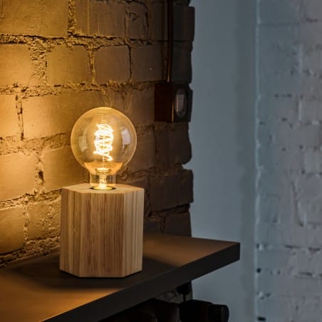 Drewniana minimalistyczna lampa stołowa Hexar dąb olejowany