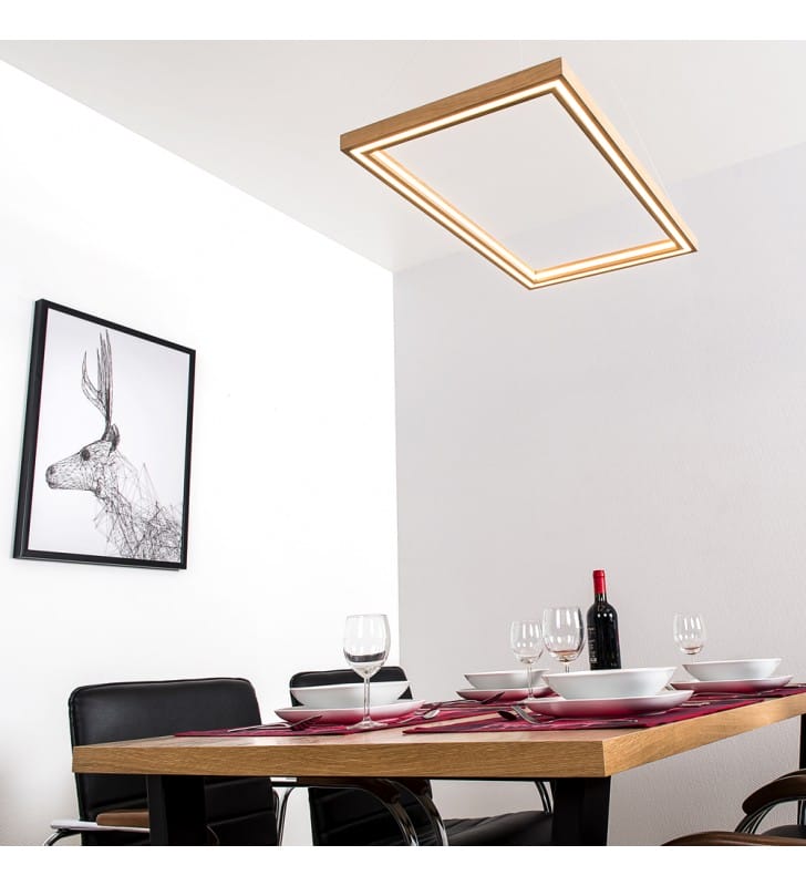 Legno drewniana dębowa prostokątna lampa wisząca LED do salonu sypialni jadalni kuchni