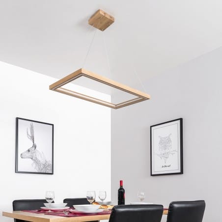 Dębowa lampa zwisająca Legno LED prostokąt ciepła barwa światła do salonu sypialni jadalni kuchni