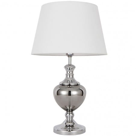 Klasyczna lampa stołowa w stylu glamour Korrez chrom biały abażur wysokość 62cm