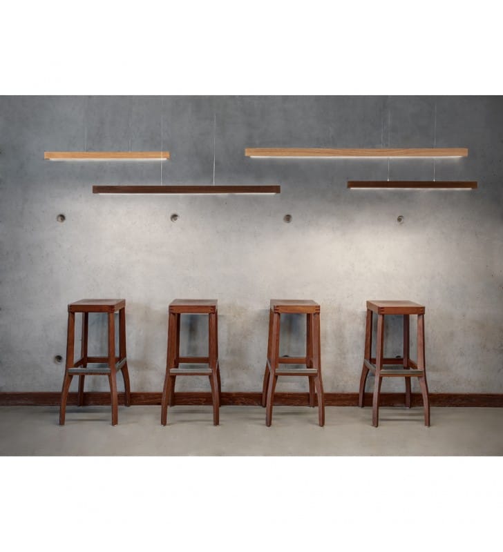 Drewniana podłużna lampa wisząca Smal1 LED 80cm kolor orzech ściemniacz dotykowy do salonu jadalni nad stół do biura