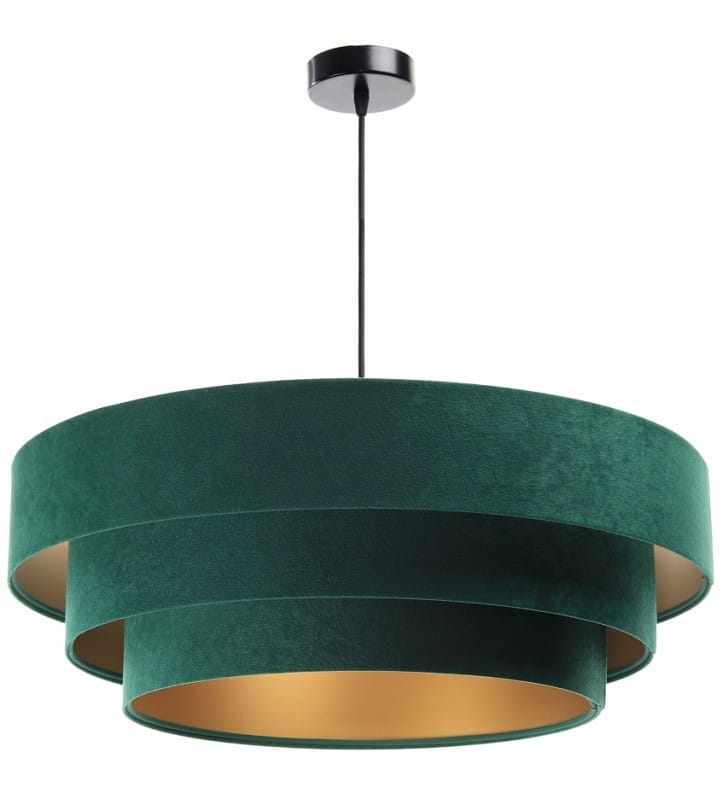 Lampa wisząca Innes zielona ze złotym środkiem potrójny kaskadowy abażur 60cm do salonu sypialni jadalni