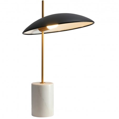 Lampa Vilai LED stołowa gabinetowa nowoczesna stylowa biała marmurowa podstawa czarny klosz z metalu