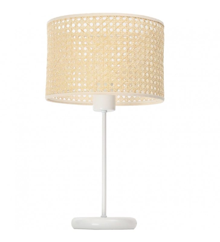 Lampa stołowa z rattanu Rotang biała podstawa do salonu sypialni na komodę stolik nocny