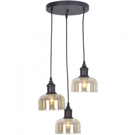 Lampa wisząca Doro okrągła 3 zwisowa czarna z beżowymi transparentnymi szklanymi kloszami styl loft vintage industrial
