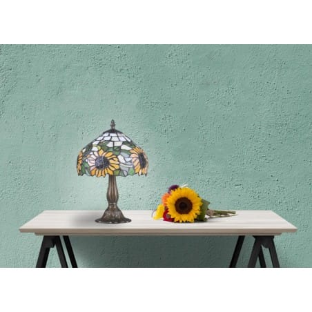 Lampa stołowa Teco witrażowa ze słonecznikami klasyczna w stylu Tiffany