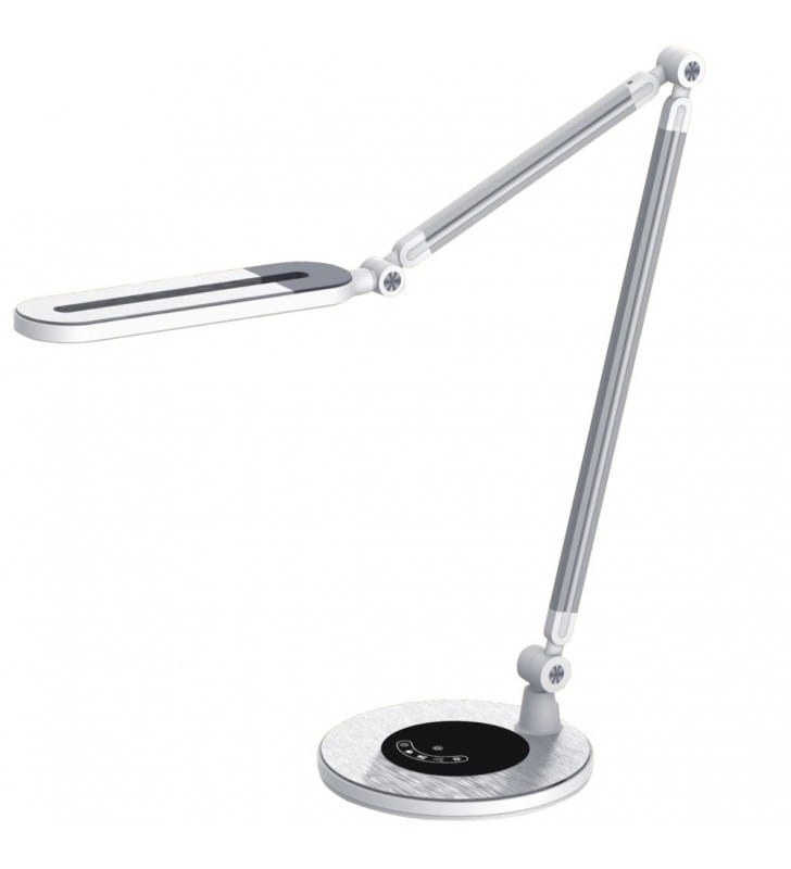 Lampka biurkowa Alette biało srebrna łamana bezstopniowy ściemniacz włącznik dotykowy
