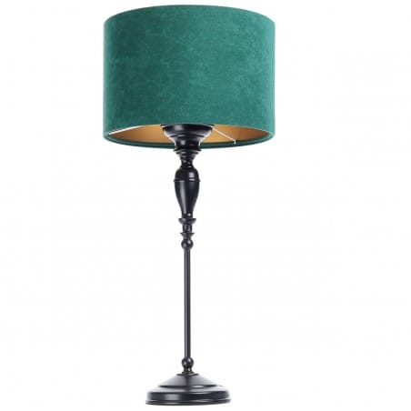 Stylowa zielona lampa stołowa z czarną podstawą Kamaria