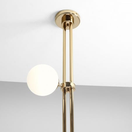 Pionowa złota wąska lampa wisząca Harmony 3 szklane klosze kule styl nowoczesny do salonu sypialni jadalni