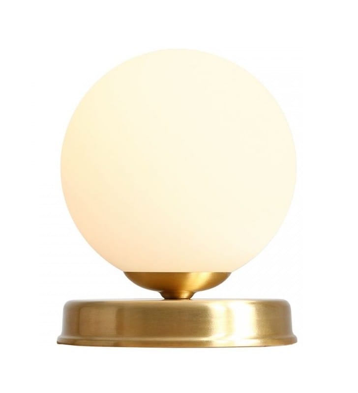 Mała okrągła nowoczesna lampka stołowa Ball szklany klosz kula kolor podstawy mosiądz