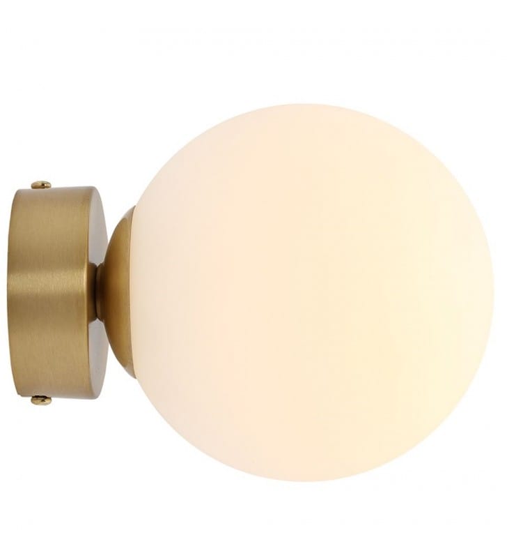 Lampa ścienna Ball podstawa kolor mosiądz klosz biała szklana kula 20cm
