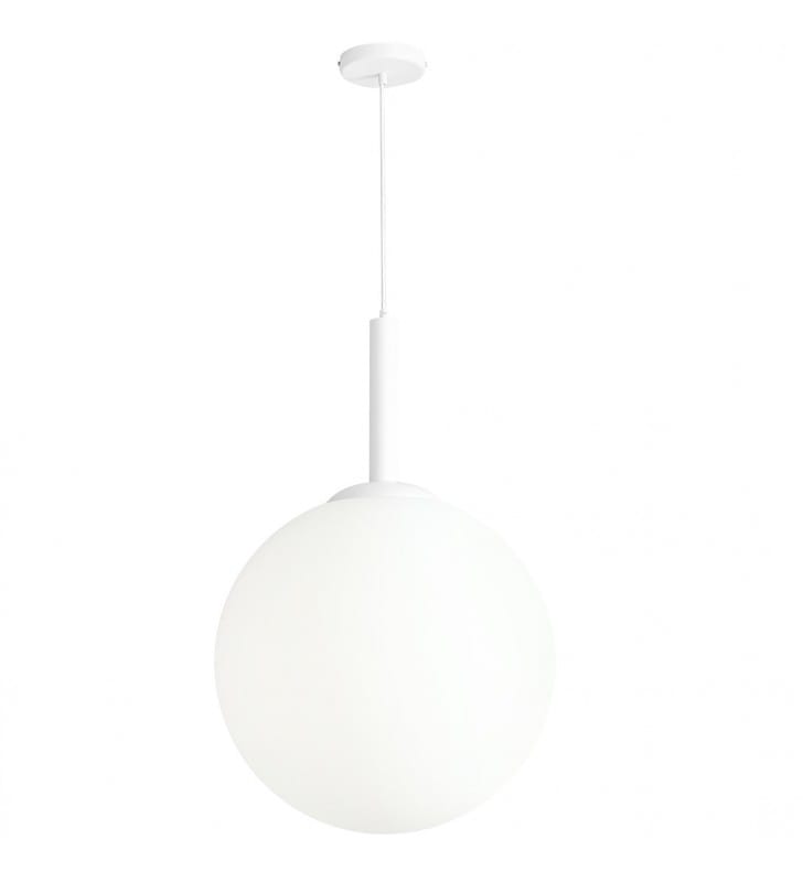 Biała 50cm szklana lampa wisząca Bosso okrągły biały klosz 3 żarówki kula ball do kuchni salonu jadalni sypialni