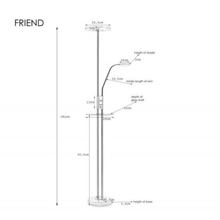 Nowoczesna metalowa lampa podłogowa Friend LED 2 punktowa z małym stolikiem stal gniazdo USB