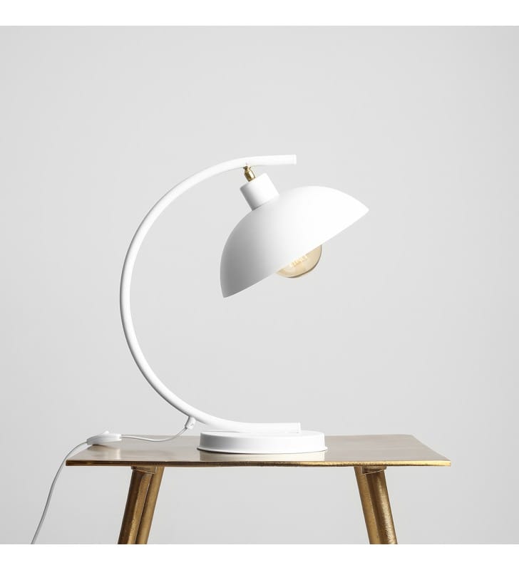 Metalowa lampa stołowa biurkowa Escape biała w nowoczesnym stylu na biurko i stolik nocny - OD RĘKI