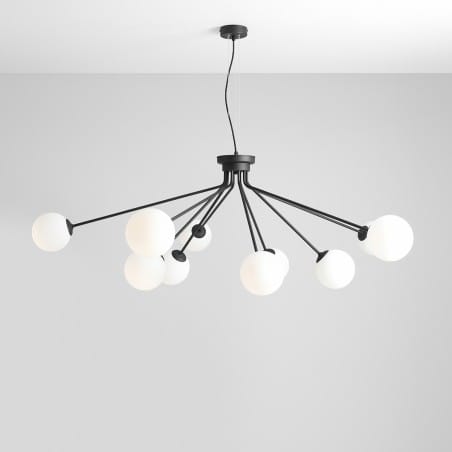 10 punktowa rozłożysta nowoczesna lampa Holm czarna klosze szklane kule np. do salonu sypialni jadalni