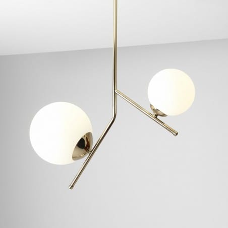 Podwójna złota stylowa nowoczesna lampa Gallia na 2 żarówki szklane okrągłe klosze do salonu sypialni jadalni kuchni