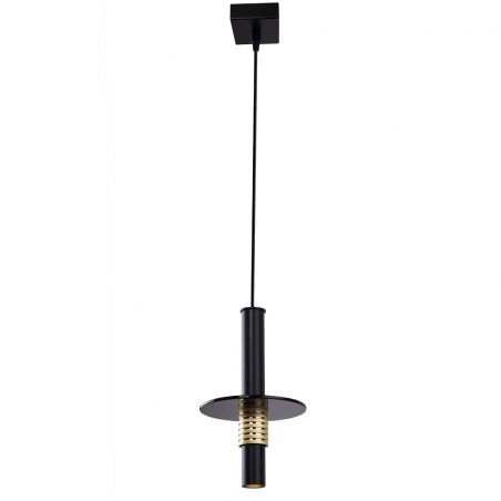 Lampa wisząca Alvito pojedyncza nowoczesna czarna ze złotym dekorem wokół klosza