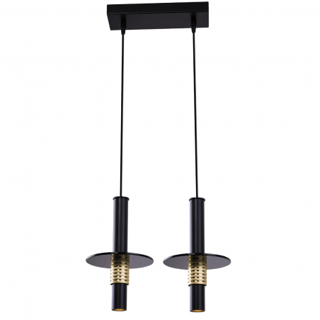 2 punktowa nowoczesna czarno złota lampa wisząca Alvito klosze ze złotym dekorem i szklanym dyskiem