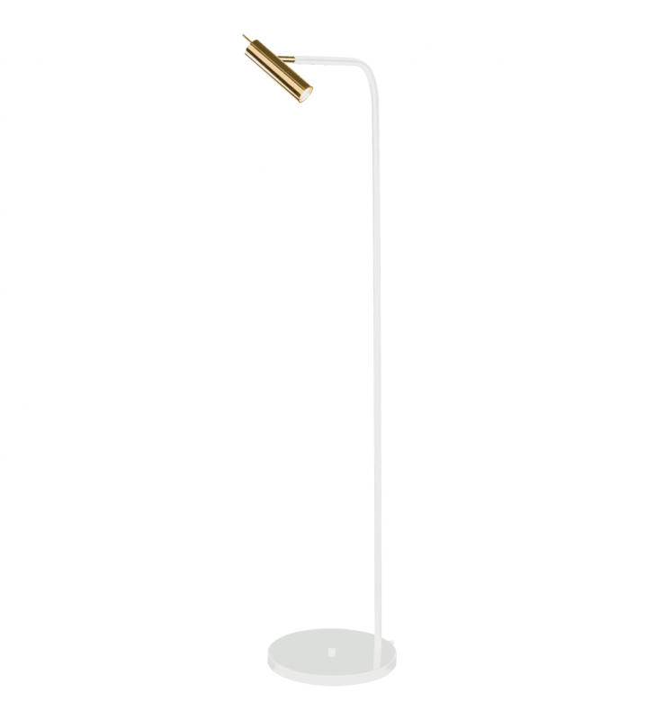 Podłogowa lampa w stylu nowoczesnym minimalistycznym Amos biała ze złotym kloszem do salonu sypialni biura