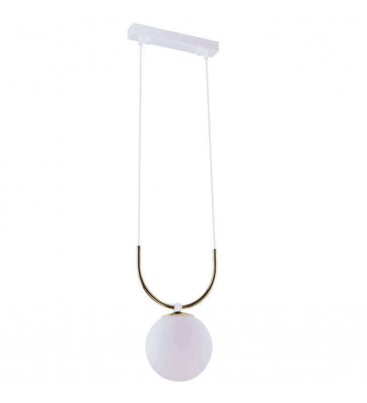 Lampa wisząca Balos nowoczesna biała pojedyncza ze złotym wykończeniem klosz szklany okrągły