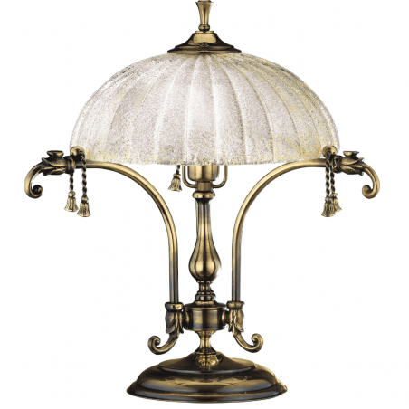 Granada stylowa lampa gabinetowa nocna lub na komodę patyna połysk szklany klosz ecru włącznik na przewodzie