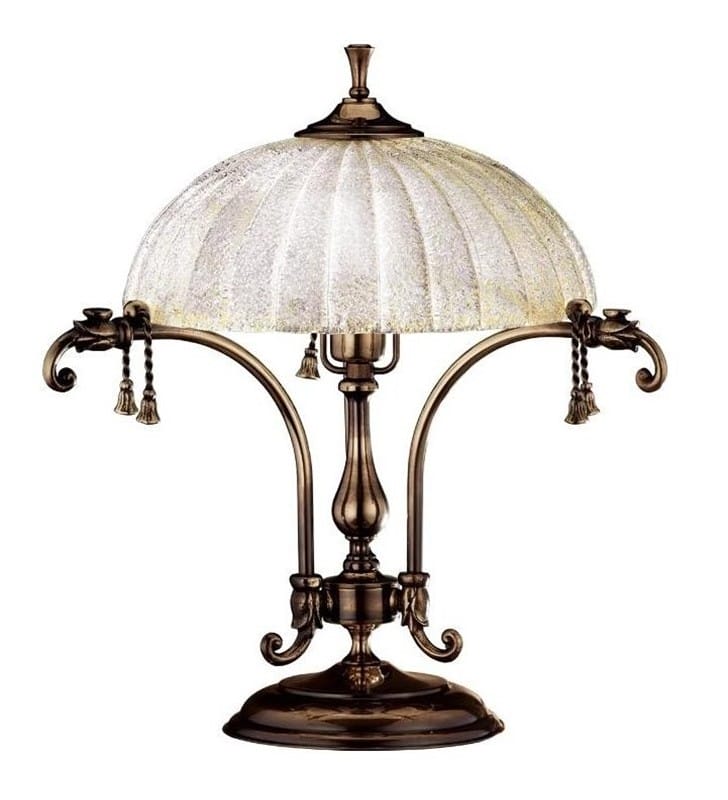 Patynowa matowa lampa Granada stylowa lampa gabinetowa nocna lub na komodę klosz ecru włącznik na kablu