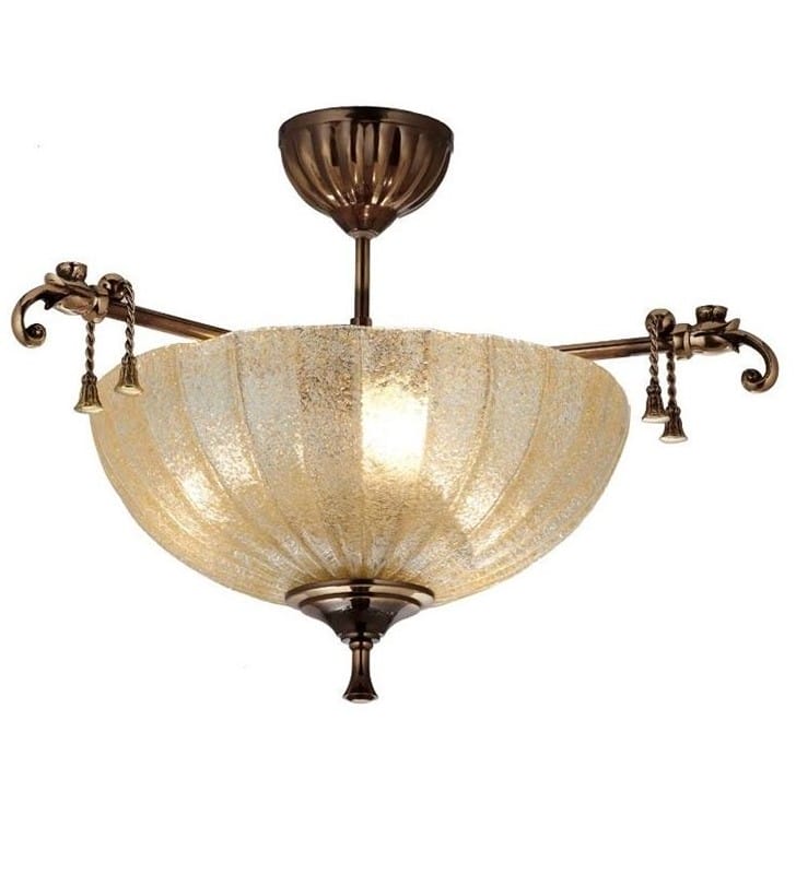 Stylowa lampa sufitowa Granada do wnętrz klasycznych matowa patyna szkło ecru do salonu sypialni na przedpokój