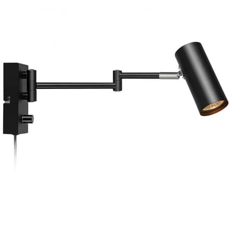 Kinkiet Torino czarny ze składanym ruchomym ramieniem ściemniacz kabel z wtyczką