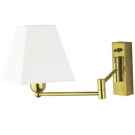 Kinkiet ze składanym ruchomym ramieniem Rotto II złoty z białym abażurem włącznik na lampie np. do sypialni do czytania