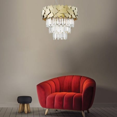Złota 48cm nowoczesna lampa z kryształami Quasar długi zwis do sypialni salonu jadalni nad stół