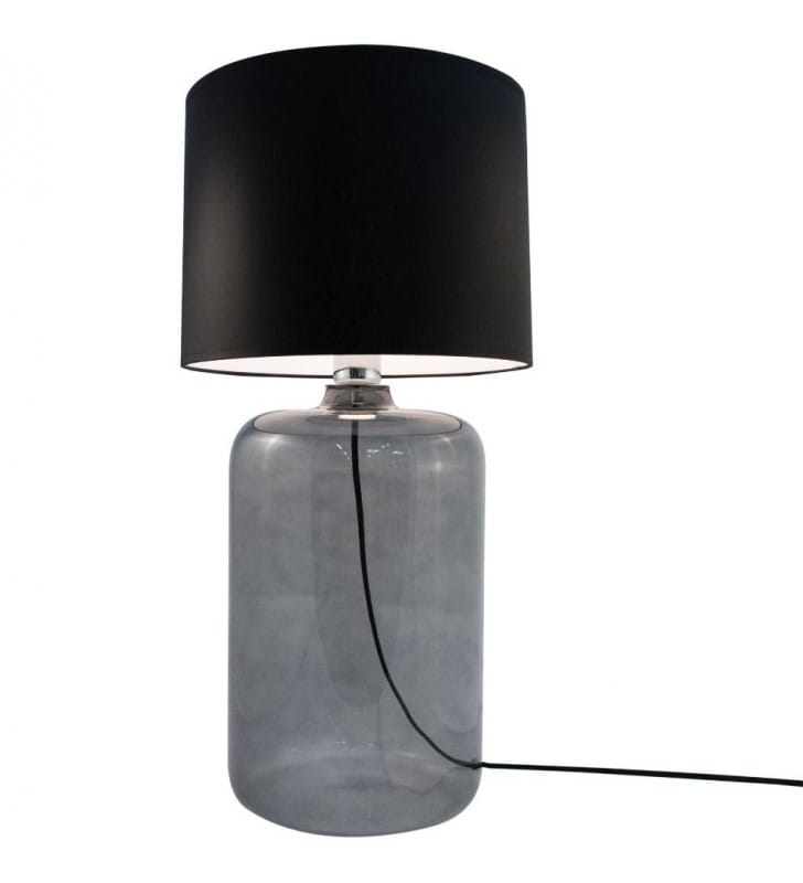 Wysoka nowoczesna lampa stołowa Amarsa 60cm czarny abażur szklana dymiona podstawa