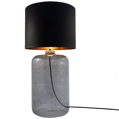 Szklana wysoka nowoczesna lampa stołowa Amarsa czarno złoty abażur dymiona podstawa ze szkła