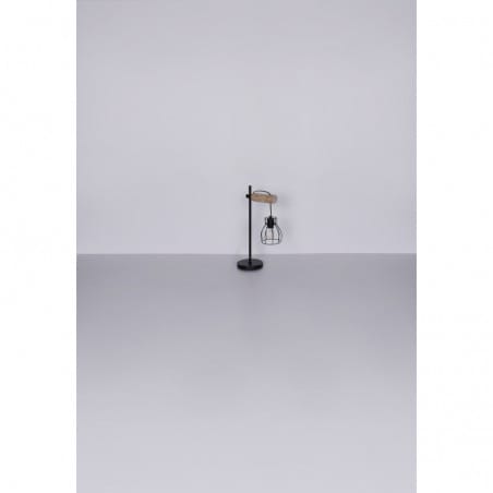 Lampa stołowa Mina w stylu vintage czarna klosz druciany drewniane ramię regulacja wysokości