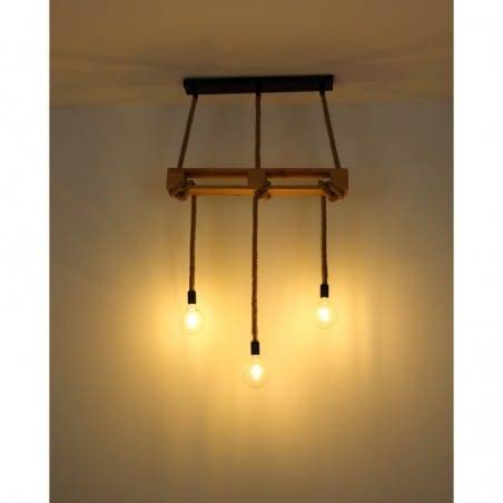 Lampa wisząca Ulleu w stylu vintage drewniana na linach konopnych 3 zwisy