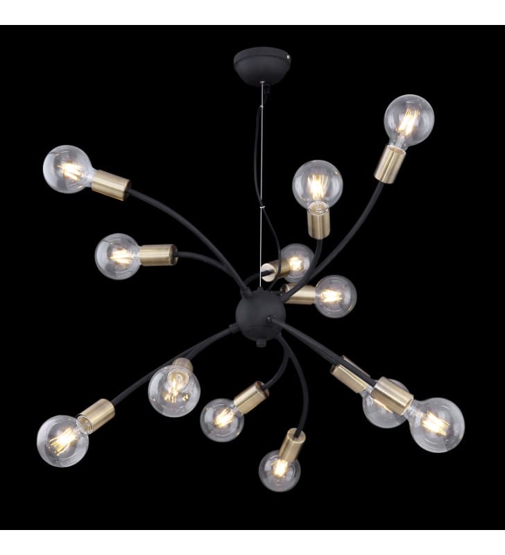 Wielopunktowa nowoczesna lampa wisząca do salonu bez kloszy Sarini Globo Lighting czarna z mosiężnymi detalami