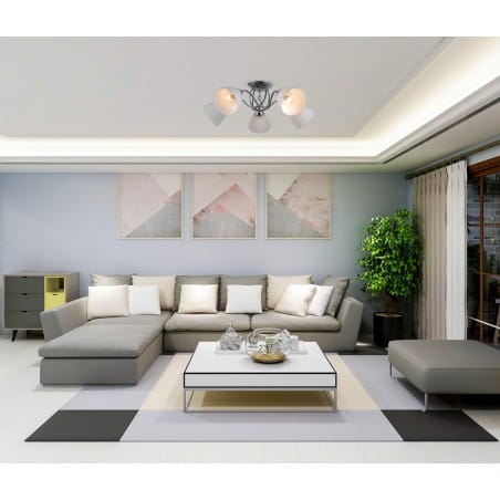 Lampa sufitowa do salonu sypialni Lugano chrom białe klosze ze szkła na 5 żarówek