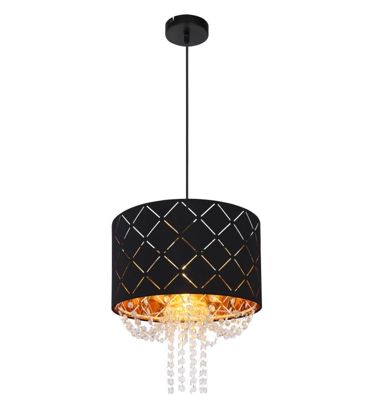 Czarno złota lampa wisząca Clarke abażur z dekorem kryształki z tworzywa 35cm Globo Lighting