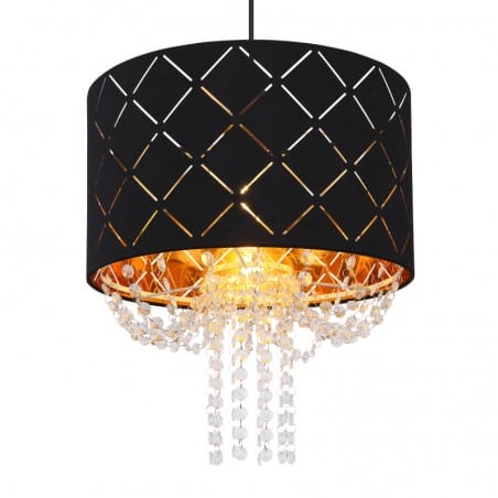 Czarno złota lampa wisząca Clarke abażur z dekorem kryształki z tworzywa 35cm Globo Lighting
