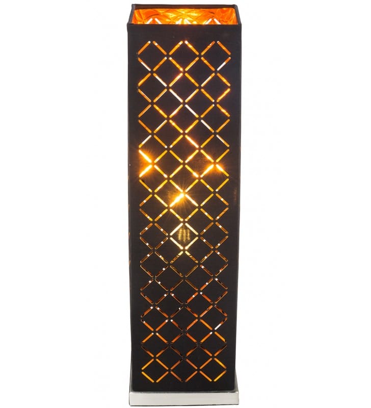Wysoka pionowa lampa stołowa abażur Clarke czarna wewnątrz złota podstawa nikiel mat