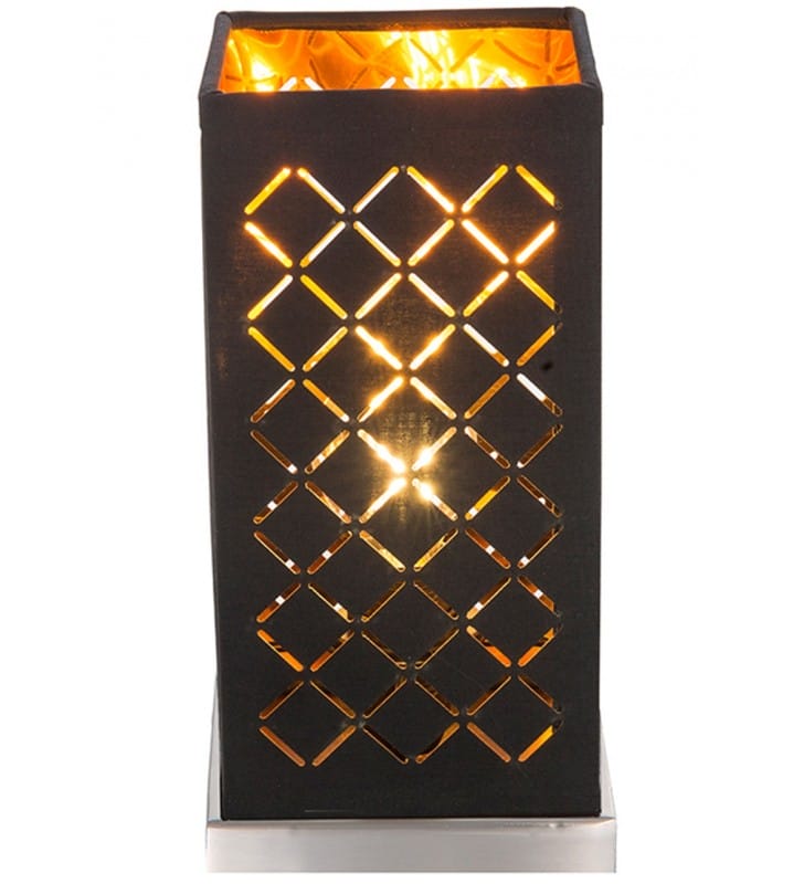 Czarna lampa stołowa Clarke abażur ze złotym wnętrzem z ażurowym dekorem 25cm