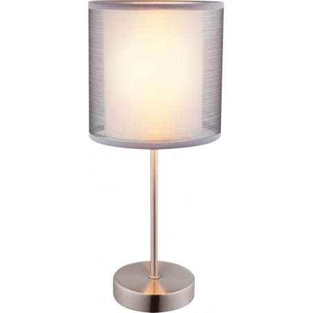 Prosta nieduża lampka stołowa nocna Theo z podwójnym abażurem biały szary wysokość 35cm