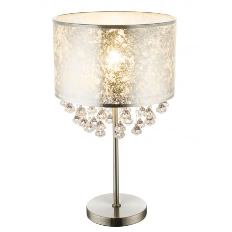 Srebrna 56cm lampa stołowa z abażurem Amy I akrylowe kryształki styl glamour