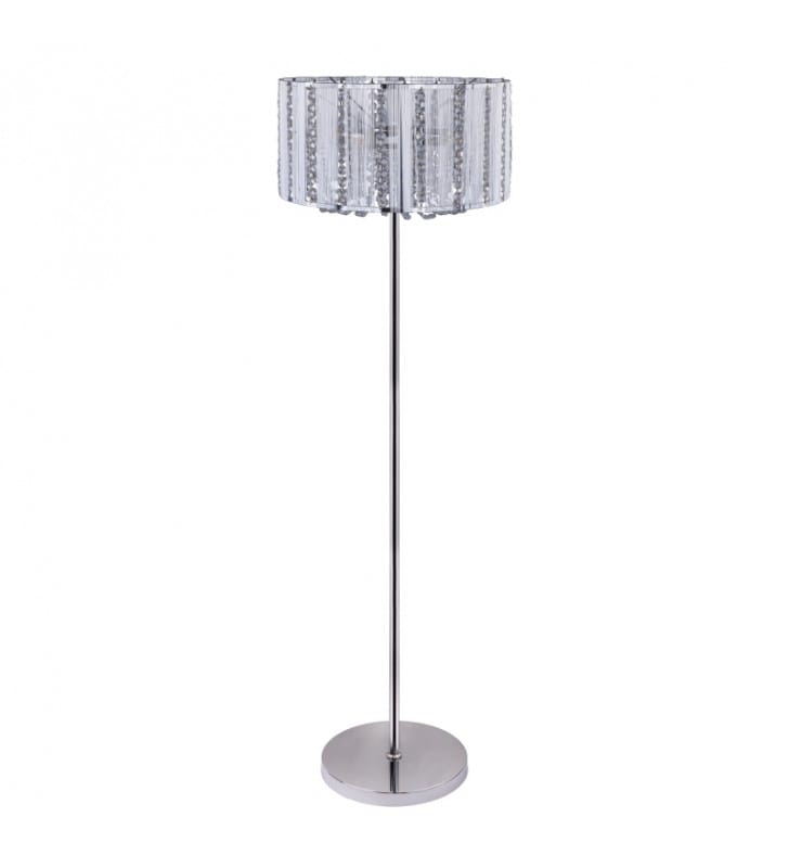 Lampa podłogowa Walla chrom abażur srebrny kryształowy styl glamour do salonu sypialni