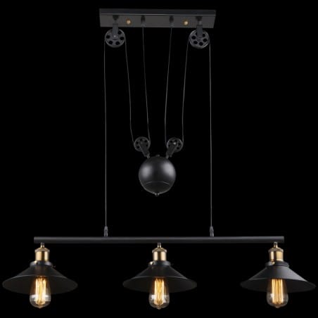Potrójna czarna metalowa lampa wisząca Lenius z przeciwwagą detale mosiądz antyczny do salonu sypialni kuchni jadalni nad stół