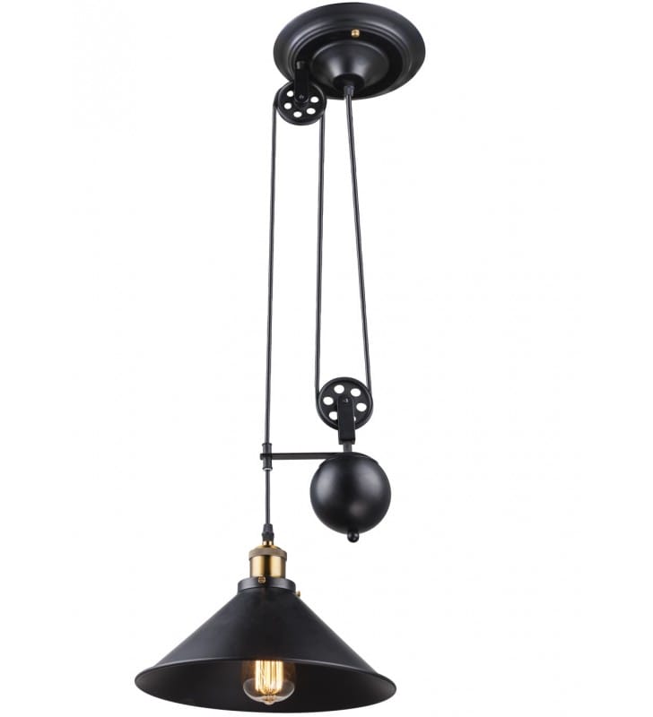 Pojedyncza lampa wisząca Lenius czarna z detalami w kolorze antycznego mosiądzu styl vintage przeciwwaga